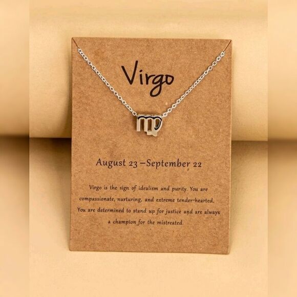 Virgo Zodiac Sign Charm Necklace Silver Tone NWT - Picture 1 of 3